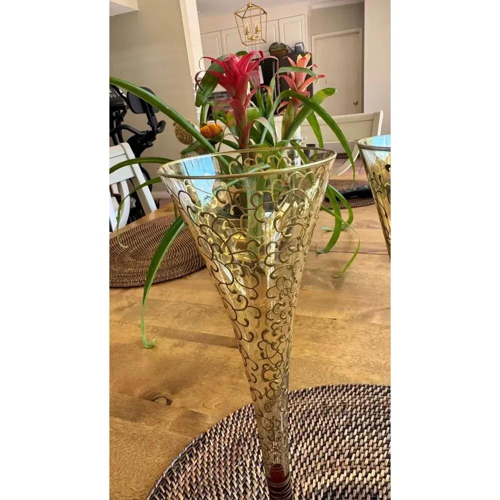 Pier 1 Imports Rioja Ruby and Gold Hand Painted Champagne Flute Glasses